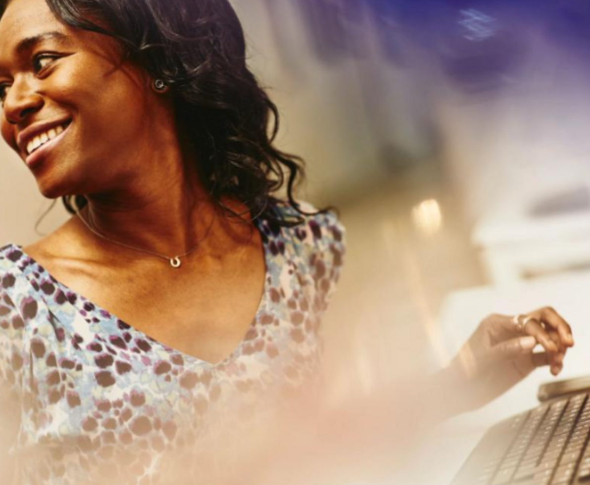 A woman smiling